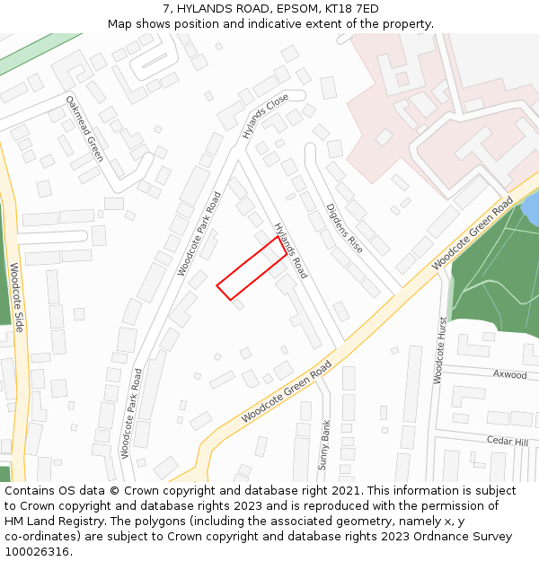 7, HYLANDS ROAD, EPSOM, KT18 7ED: Location map and indicative extent of plot