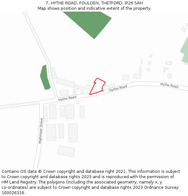 7, HYTHE ROAD, FOULDEN, THETFORD, IP26 5AH: Location map and indicative extent of plot