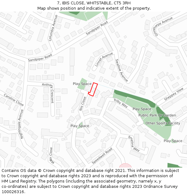 7, IBIS CLOSE, WHITSTABLE, CT5 3RH: Location map and indicative extent of plot