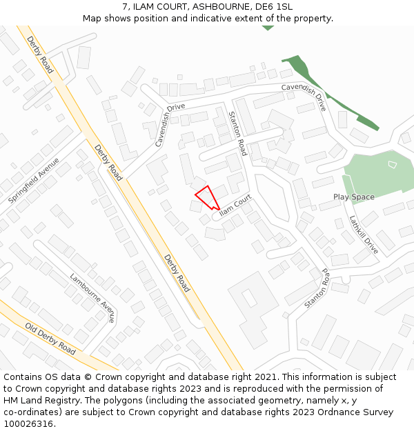 7, ILAM COURT, ASHBOURNE, DE6 1SL: Location map and indicative extent of plot