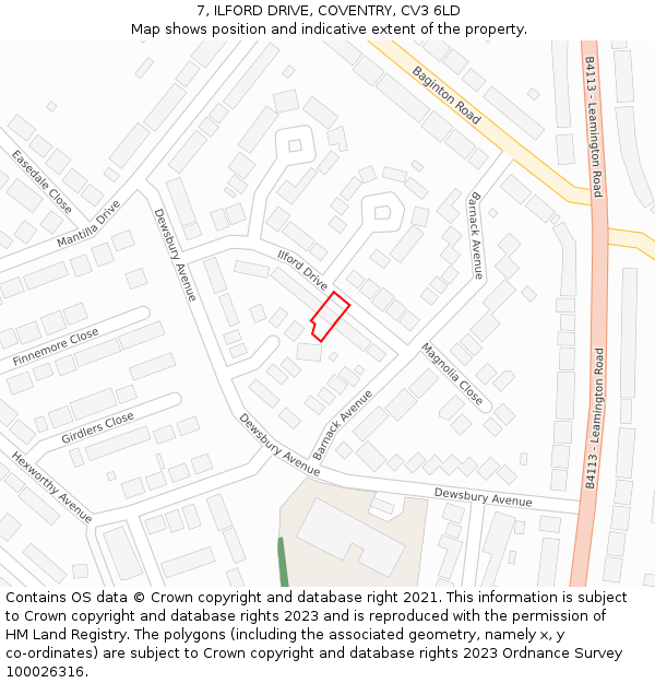 7, ILFORD DRIVE, COVENTRY, CV3 6LD: Location map and indicative extent of plot