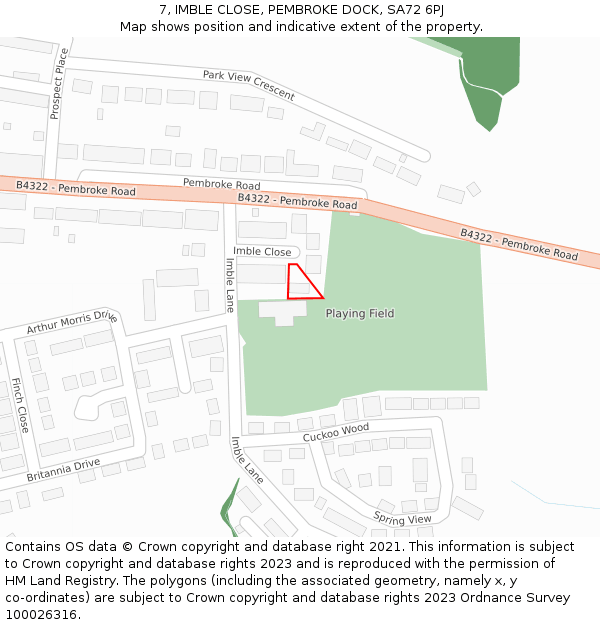 7, IMBLE CLOSE, PEMBROKE DOCK, SA72 6PJ: Location map and indicative extent of plot