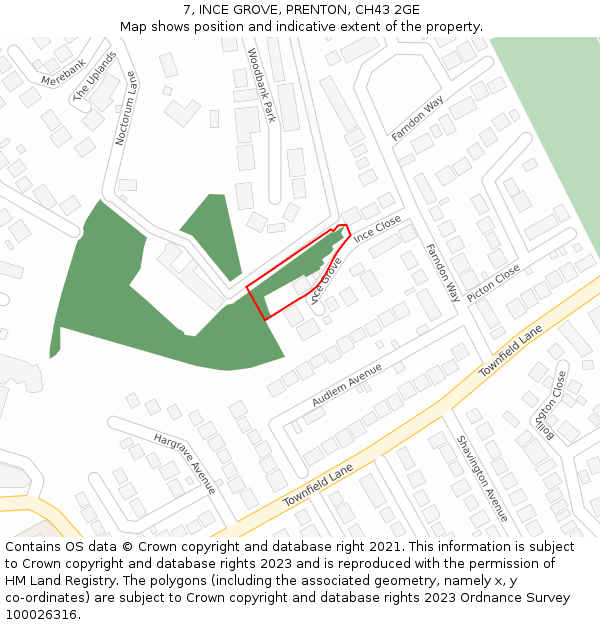 7, INCE GROVE, PRENTON, CH43 2GE: Location map and indicative extent of plot