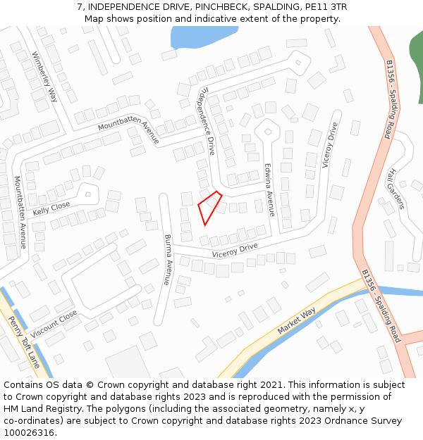 7, INDEPENDENCE DRIVE, PINCHBECK, SPALDING, PE11 3TR: Location map and indicative extent of plot