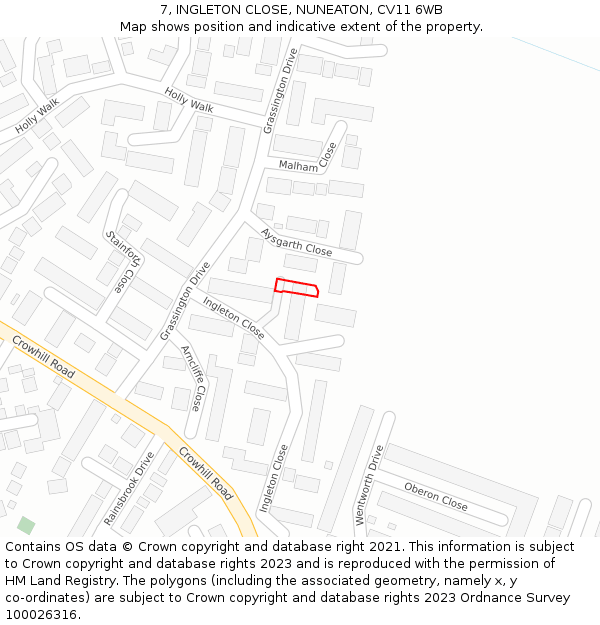 7, INGLETON CLOSE, NUNEATON, CV11 6WB: Location map and indicative extent of plot