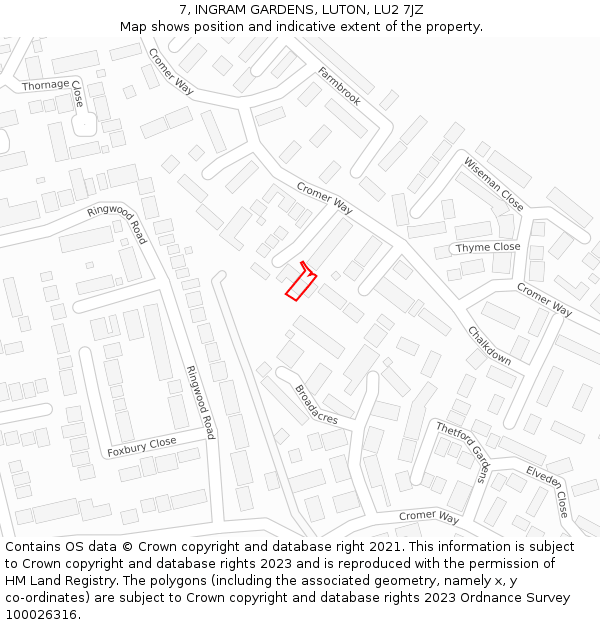 7, INGRAM GARDENS, LUTON, LU2 7JZ: Location map and indicative extent of plot