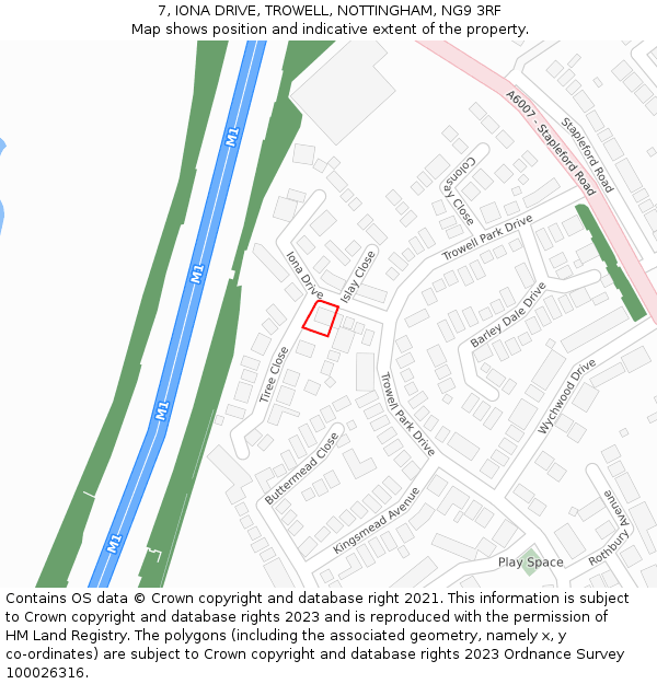 7, IONA DRIVE, TROWELL, NOTTINGHAM, NG9 3RF: Location map and indicative extent of plot