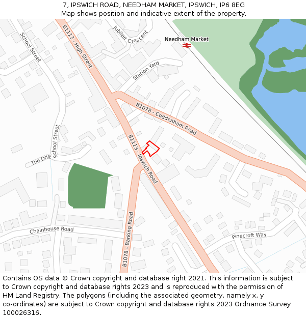 7, IPSWICH ROAD, NEEDHAM MARKET, IPSWICH, IP6 8EG: Location map and indicative extent of plot