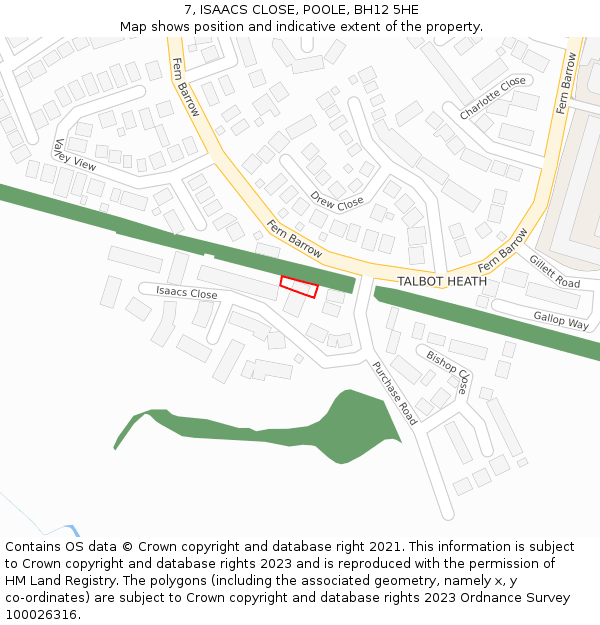 7, ISAACS CLOSE, POOLE, BH12 5HE: Location map and indicative extent of plot