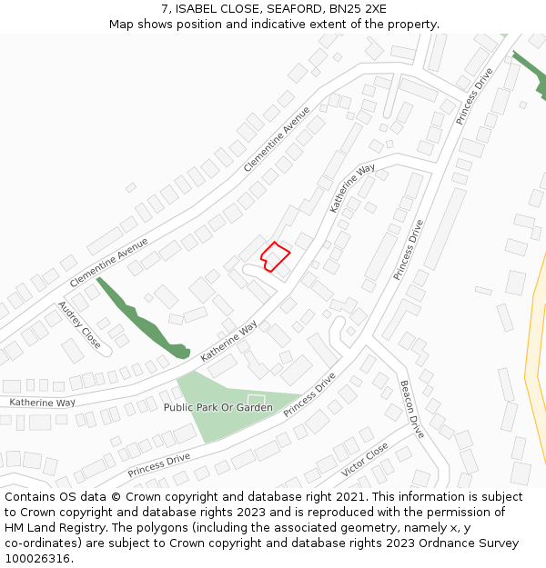 7, ISABEL CLOSE, SEAFORD, BN25 2XE: Location map and indicative extent of plot