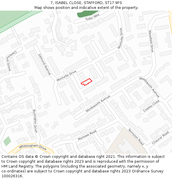 7, ISABEL CLOSE, STAFFORD, ST17 9FS: Location map and indicative extent of plot