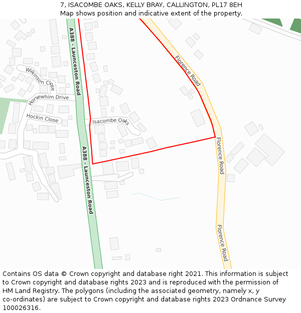 7, ISACOMBE OAKS, KELLY BRAY, CALLINGTON, PL17 8EH: Location map and indicative extent of plot