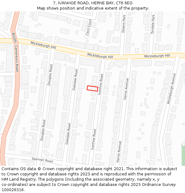 7, IVANHOE ROAD, HERNE BAY, CT6 6EG: Location map and indicative extent of plot