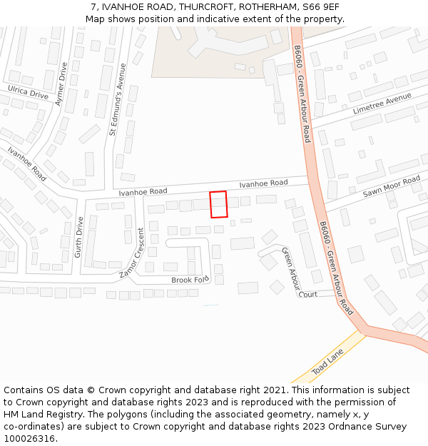 7, IVANHOE ROAD, THURCROFT, ROTHERHAM, S66 9EF: Location map and indicative extent of plot