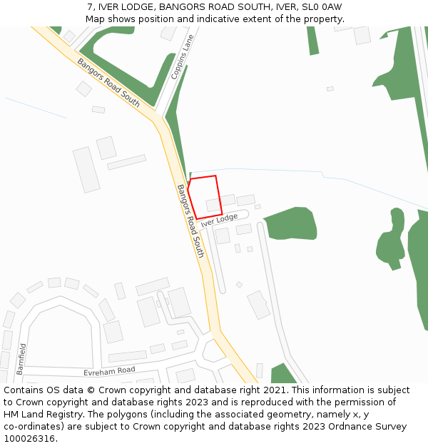 7, IVER LODGE, BANGORS ROAD SOUTH, IVER, SL0 0AW: Location map and indicative extent of plot