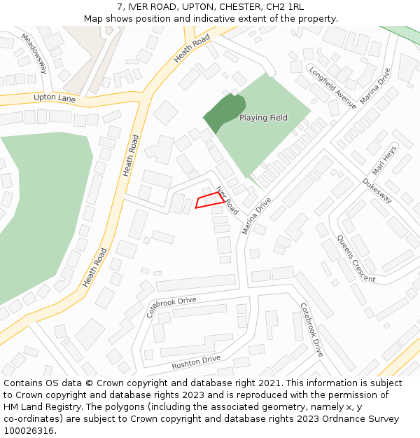 7, IVER ROAD, UPTON, CHESTER, CH2 1RL: Location map and indicative extent of plot