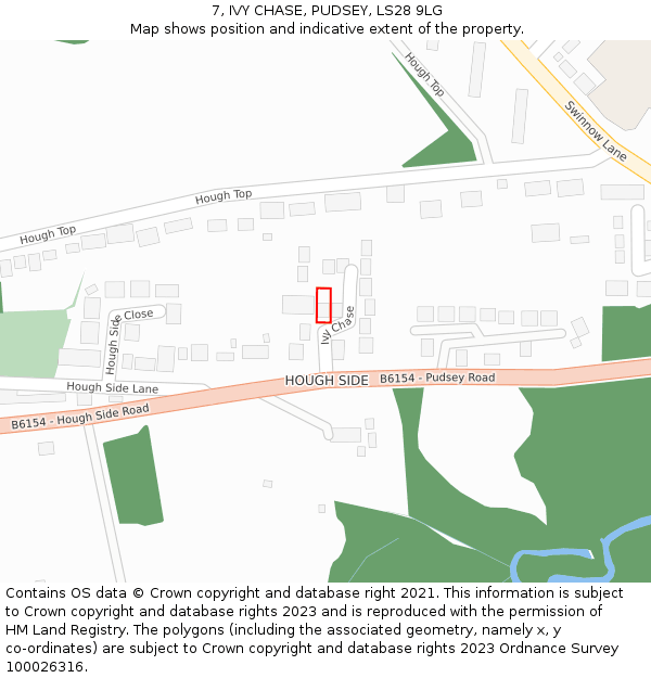 7, IVY CHASE, PUDSEY, LS28 9LG: Location map and indicative extent of plot