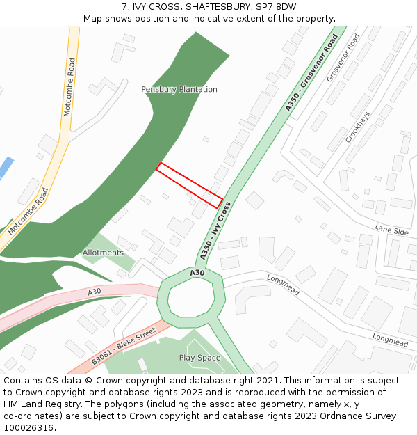 7, IVY CROSS, SHAFTESBURY, SP7 8DW: Location map and indicative extent of plot