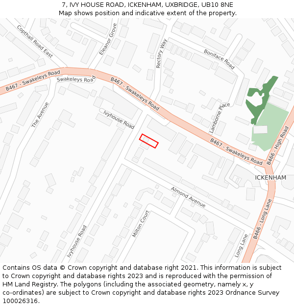 7, IVY HOUSE ROAD, ICKENHAM, UXBRIDGE, UB10 8NE: Location map and indicative extent of plot