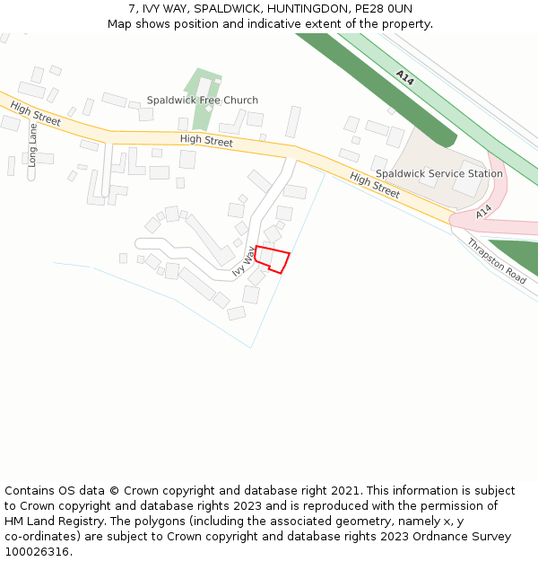 7, IVY WAY, SPALDWICK, HUNTINGDON, PE28 0UN: Location map and indicative extent of plot