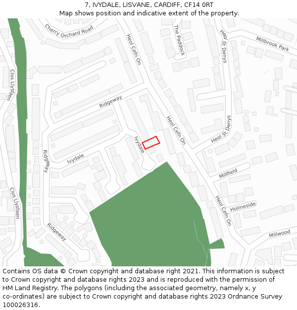 7, IVYDALE, LISVANE, CARDIFF, CF14 0RT: Location map and indicative extent of plot