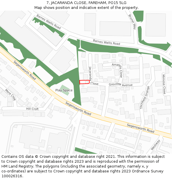 7, JACARANDA CLOSE, FAREHAM, PO15 5LG: Location map and indicative extent of plot