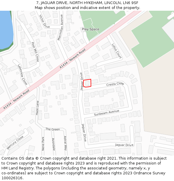 7, JAGUAR DRIVE, NORTH HYKEHAM, LINCOLN, LN6 9SF: Location map and indicative extent of plot