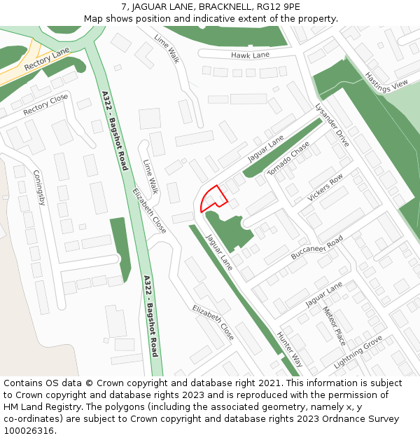 7, JAGUAR LANE, BRACKNELL, RG12 9PE: Location map and indicative extent of plot