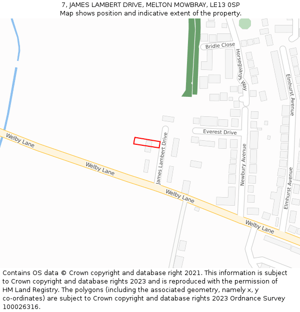 7, JAMES LAMBERT DRIVE, MELTON MOWBRAY, LE13 0SP: Location map and indicative extent of plot