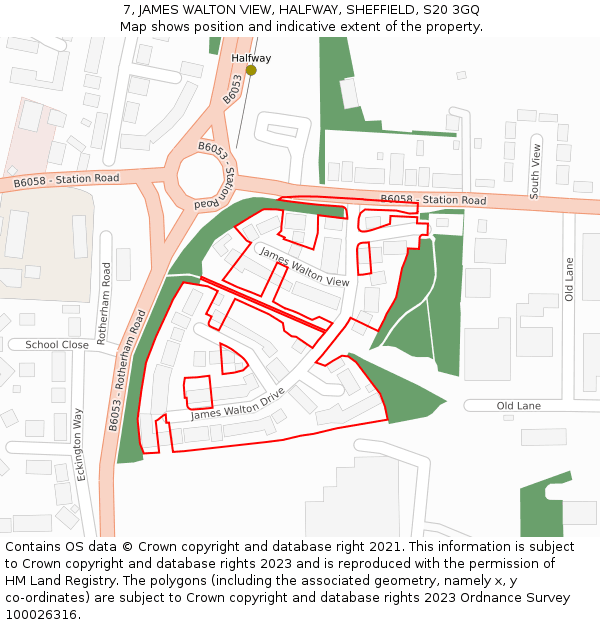 7, JAMES WALTON VIEW, HALFWAY, SHEFFIELD, S20 3GQ: Location map and indicative extent of plot