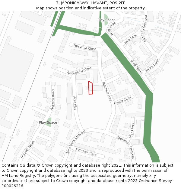 7, JAPONICA WAY, HAVANT, PO9 2FP: Location map and indicative extent of plot