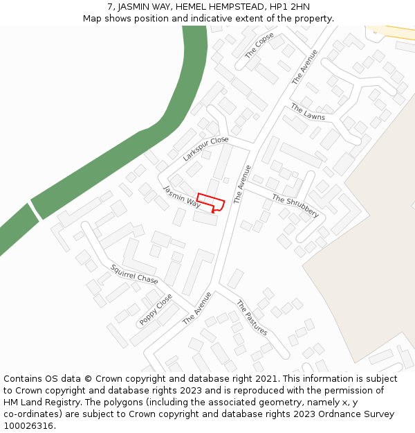 7, JASMIN WAY, HEMEL HEMPSTEAD, HP1 2HN: Location map and indicative extent of plot