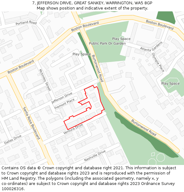 7, JEFFERSON DRIVE, GREAT SANKEY, WARRINGTON, WA5 8GP: Location map and indicative extent of plot