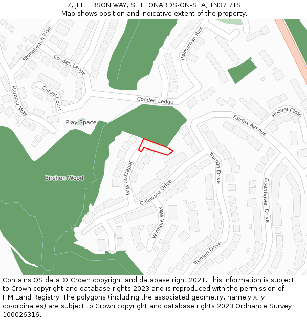 7, JEFFERSON WAY, ST LEONARDS-ON-SEA, TN37 7TS: Location map and indicative extent of plot