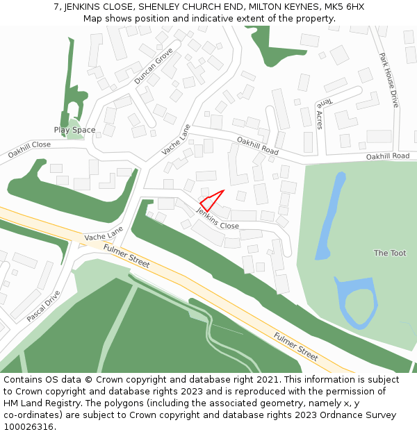 7, JENKINS CLOSE, SHENLEY CHURCH END, MILTON KEYNES, MK5 6HX: Location map and indicative extent of plot