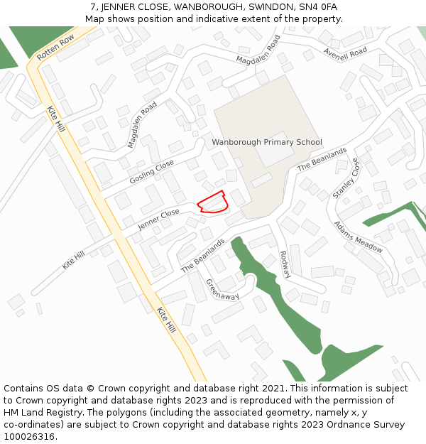 7, JENNER CLOSE, WANBOROUGH, SWINDON, SN4 0FA: Location map and indicative extent of plot