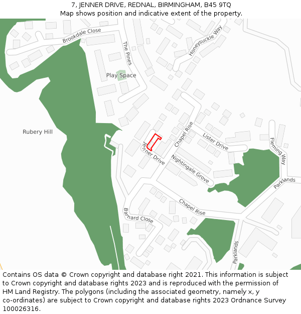 7, JENNER DRIVE, REDNAL, BIRMINGHAM, B45 9TQ: Location map and indicative extent of plot