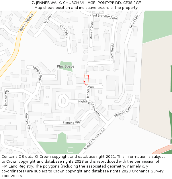 7, JENNER WALK, CHURCH VILLAGE, PONTYPRIDD, CF38 1GE: Location map and indicative extent of plot