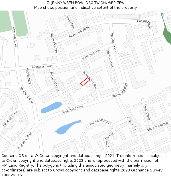 7, JENNY WREN ROW, DROITWICH, WR9 7FW: Location map and indicative extent of plot