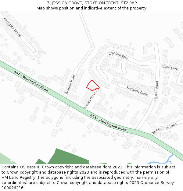 7, JESSICA GROVE, STOKE-ON-TRENT, ST2 9AP: Location map and indicative extent of plot