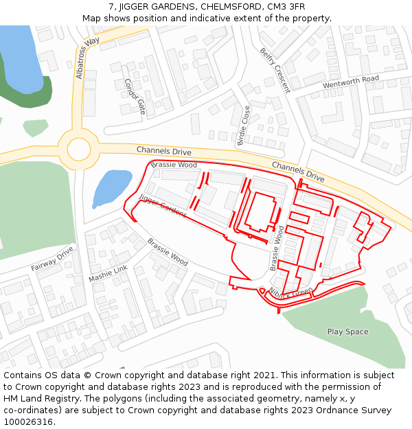 7, JIGGER GARDENS, CHELMSFORD, CM3 3FR: Location map and indicative extent of plot