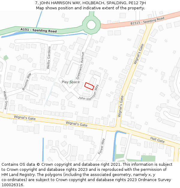 7, JOHN HARRISON WAY, HOLBEACH, SPALDING, PE12 7JH: Location map and indicative extent of plot