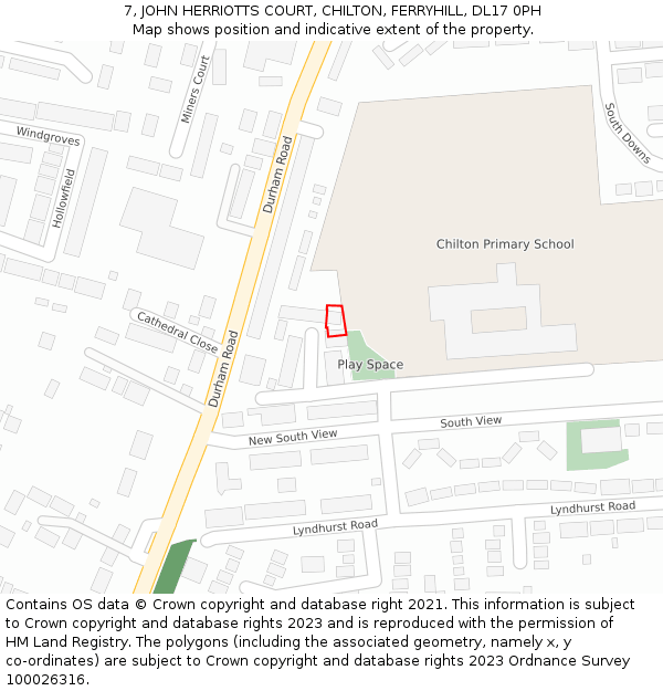 7, JOHN HERRIOTTS COURT, CHILTON, FERRYHILL, DL17 0PH: Location map and indicative extent of plot