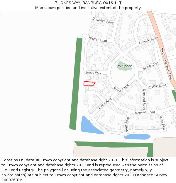 7, JONES WAY, BANBURY, OX16 1HT: Location map and indicative extent of plot