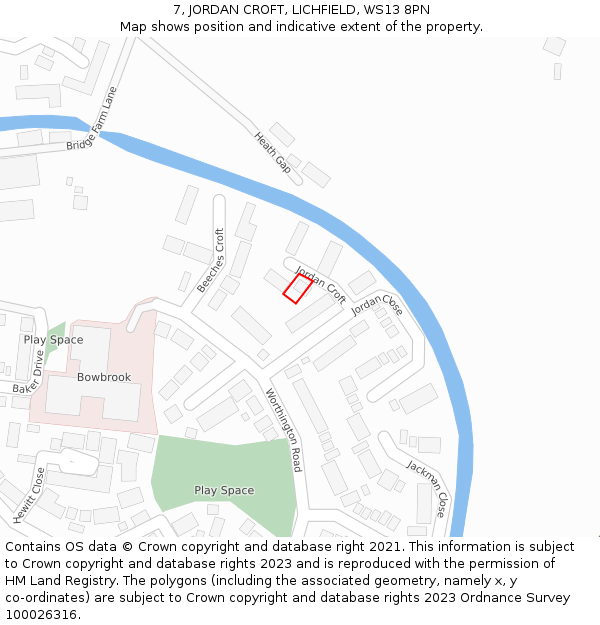 7, JORDAN CROFT, LICHFIELD, WS13 8PN: Location map and indicative extent of plot