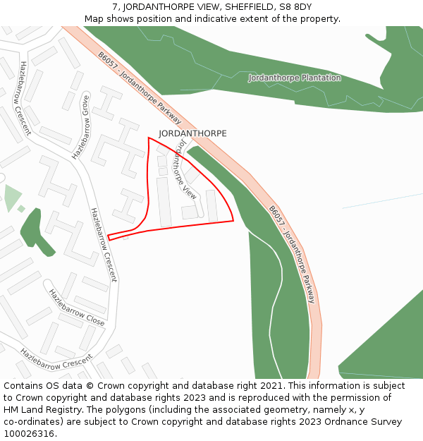 7, JORDANTHORPE VIEW, SHEFFIELD, S8 8DY: Location map and indicative extent of plot