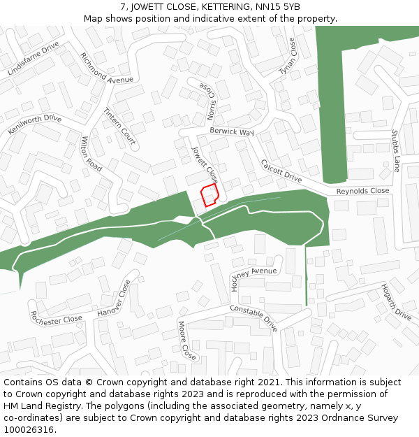 7, JOWETT CLOSE, KETTERING, NN15 5YB: Location map and indicative extent of plot