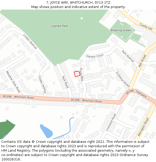 7, JOYCE WAY, WHITCHURCH, SY13 1TZ: Location map and indicative extent of plot