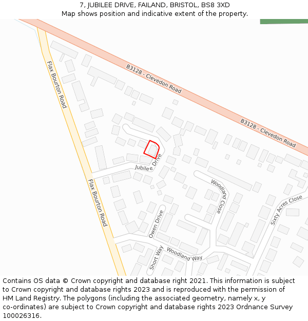 7, JUBILEE DRIVE, FAILAND, BRISTOL, BS8 3XD: Location map and indicative extent of plot