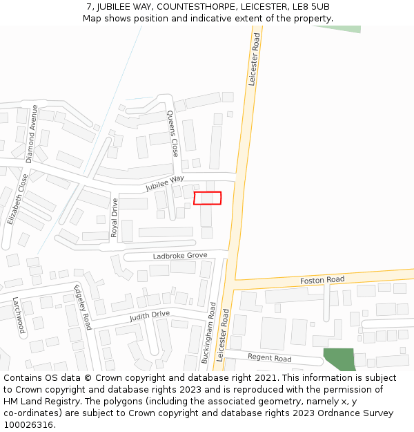 7, JUBILEE WAY, COUNTESTHORPE, LEICESTER, LE8 5UB: Location map and indicative extent of plot